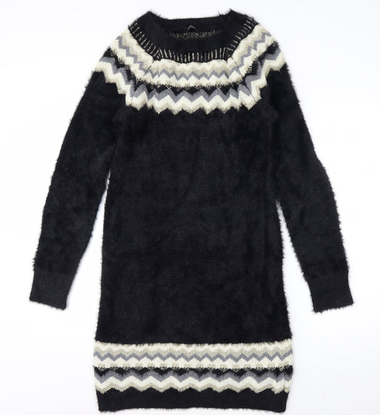 Klass Womens Black Geometric Knit Tunic Jumper M