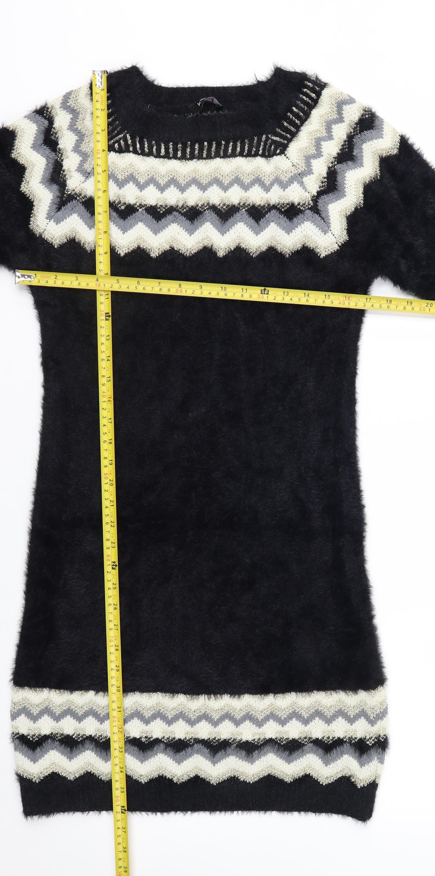 Klass Womens Black Geometric Knit Tunic Jumper M
