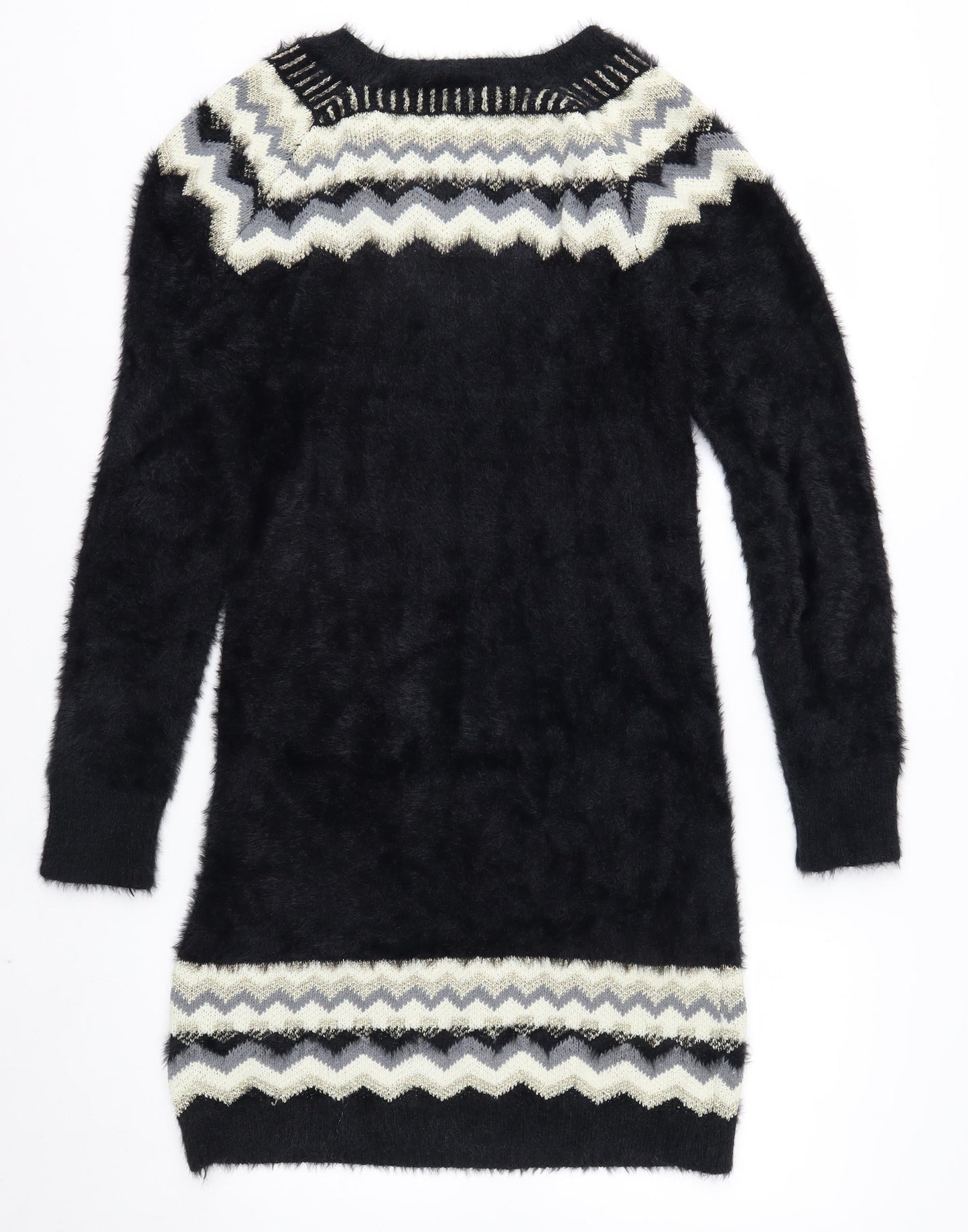 Klass Womens Black Geometric Knit Tunic Jumper M