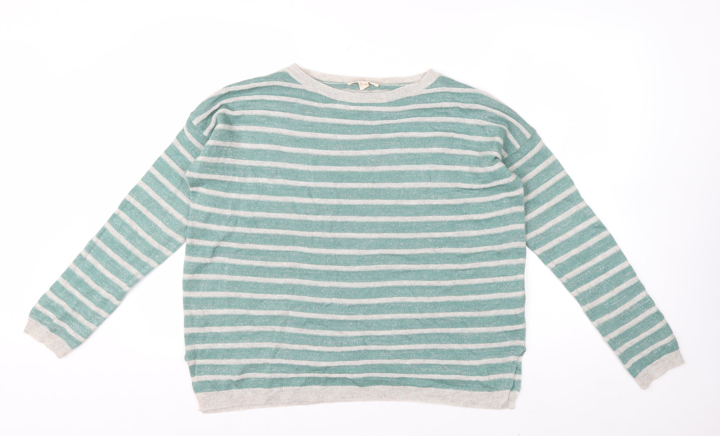 Esprit Women’s Green Striped Crew Neck Knit Jumper Size L