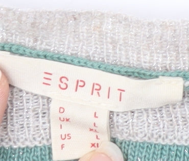 Esprit Women’s Green Striped Crew Neck Knit Jumper Size L