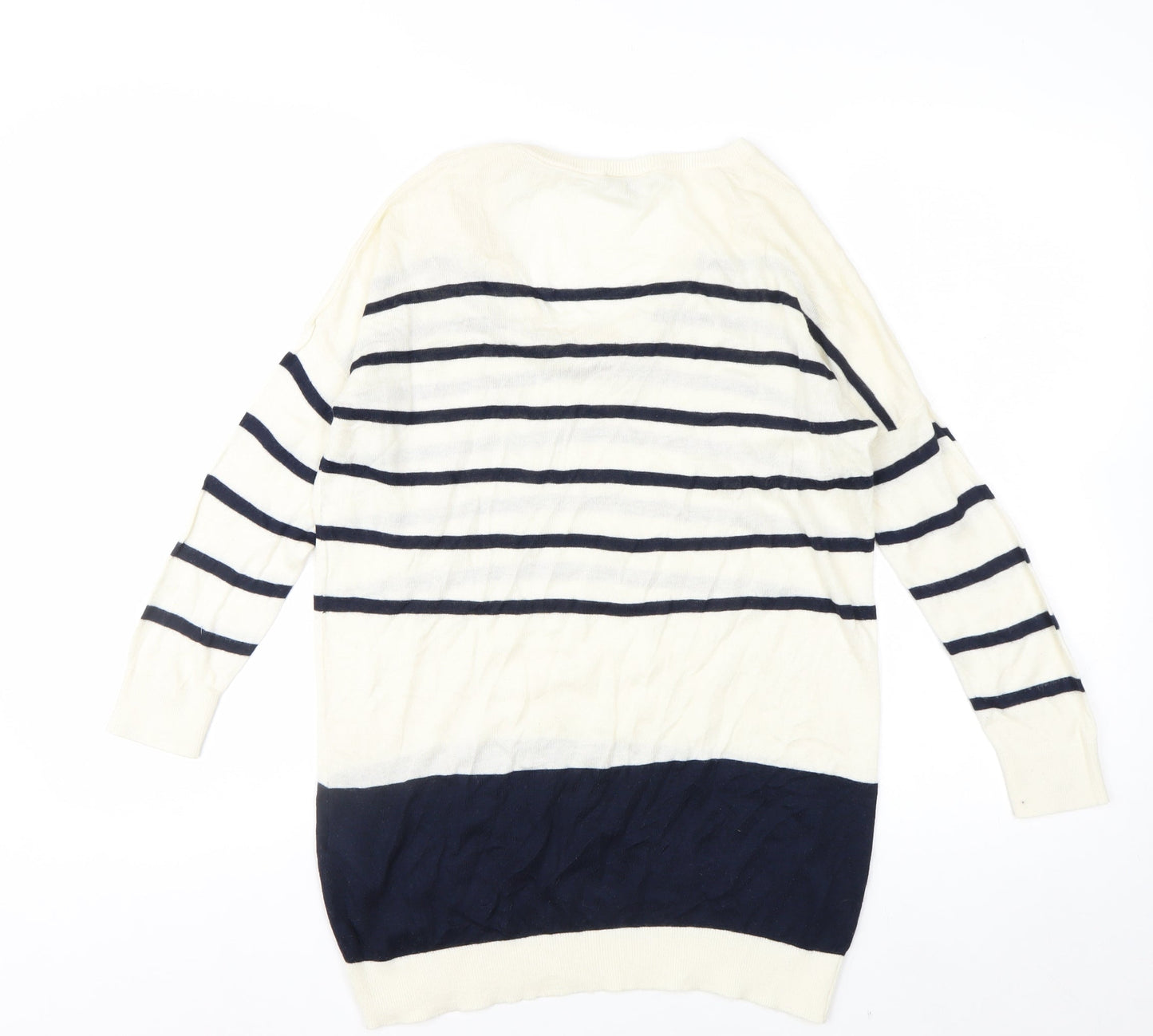 Warehouse Women’s Ivory Navy Striped V-Neck Knit Jumper Size 10