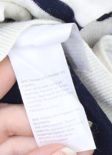 Warehouse Women’s Ivory Navy Striped V-Neck Knit Jumper Size 10
