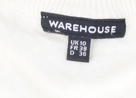 Warehouse Women’s Ivory Navy Striped V-Neck Knit Jumper Size 10