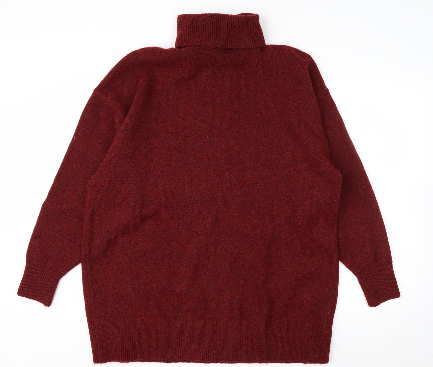 H&M Men's Red Roll Neck Wool Blend Pullover Jumper Size M
