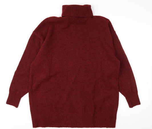 H&M Men's Red Roll Neck Wool Blend Pullover Jumper Size M