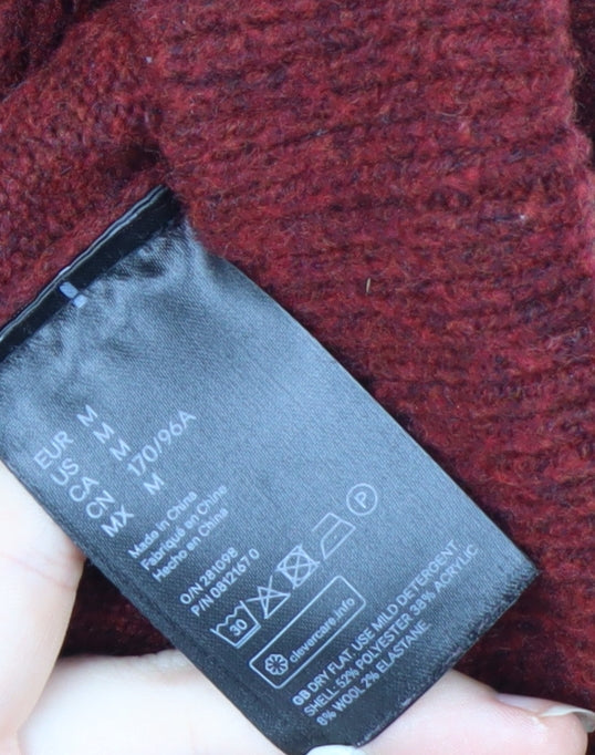 H&M Men's Red Roll Neck Wool Blend Pullover Jumper Size M