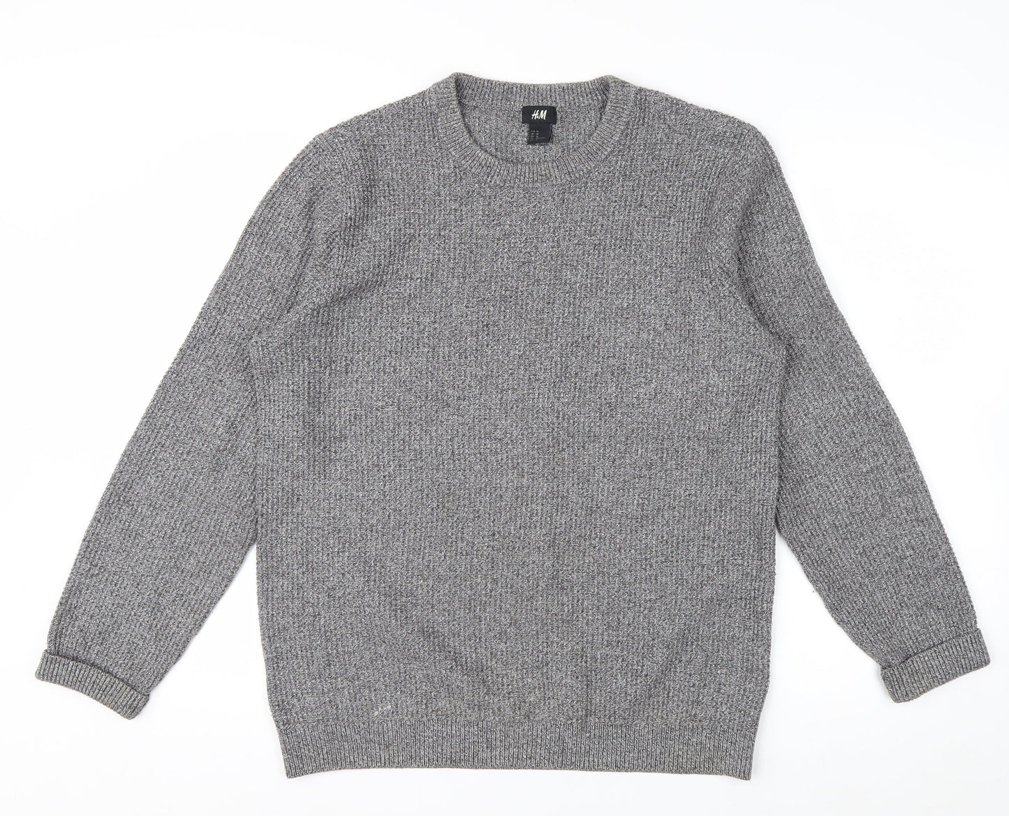 H&M Men's Grey Chunky Knit Crew Neck Pullover Jumper Size M