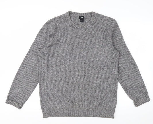 H&M Men's Grey Chunky Knit Crew Neck Pullover Jumper Size M