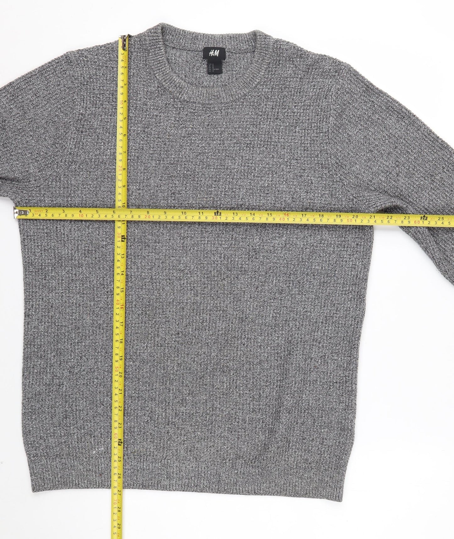 H&M Men's Grey Chunky Knit Crew Neck Pullover Jumper Size M