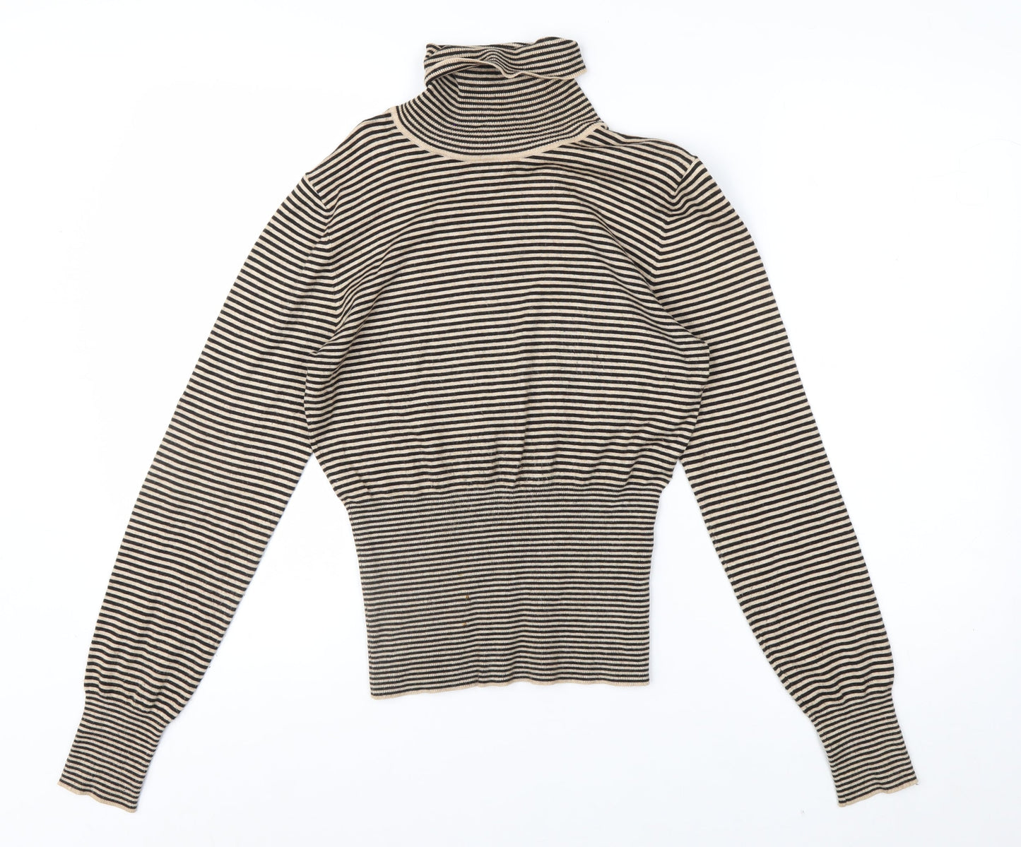 Next Women Beige Striped Roll Neck Long Sleeve Knit Top Size 10