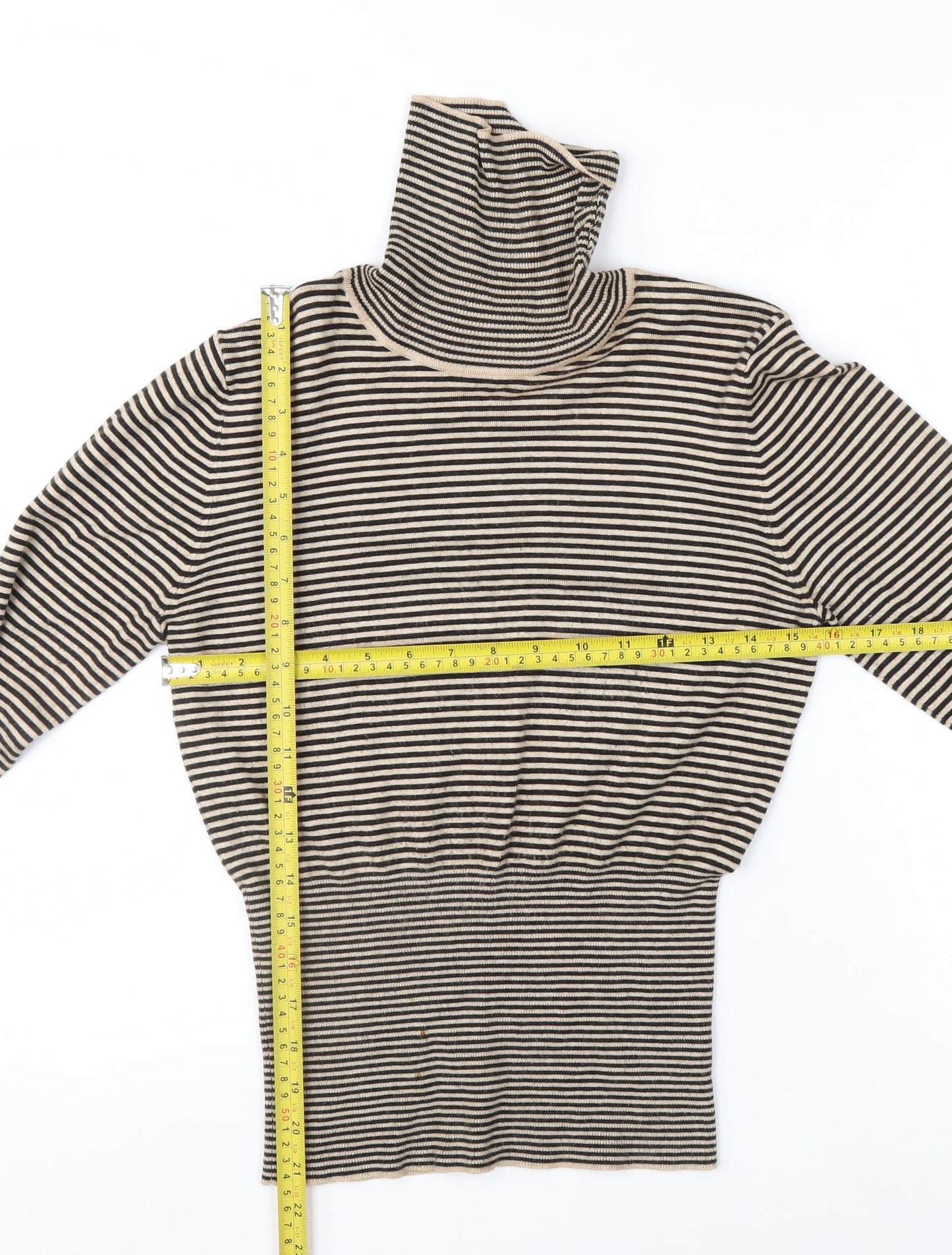 Next Women Beige Striped Roll Neck Long Sleeve Knit Top Size 10