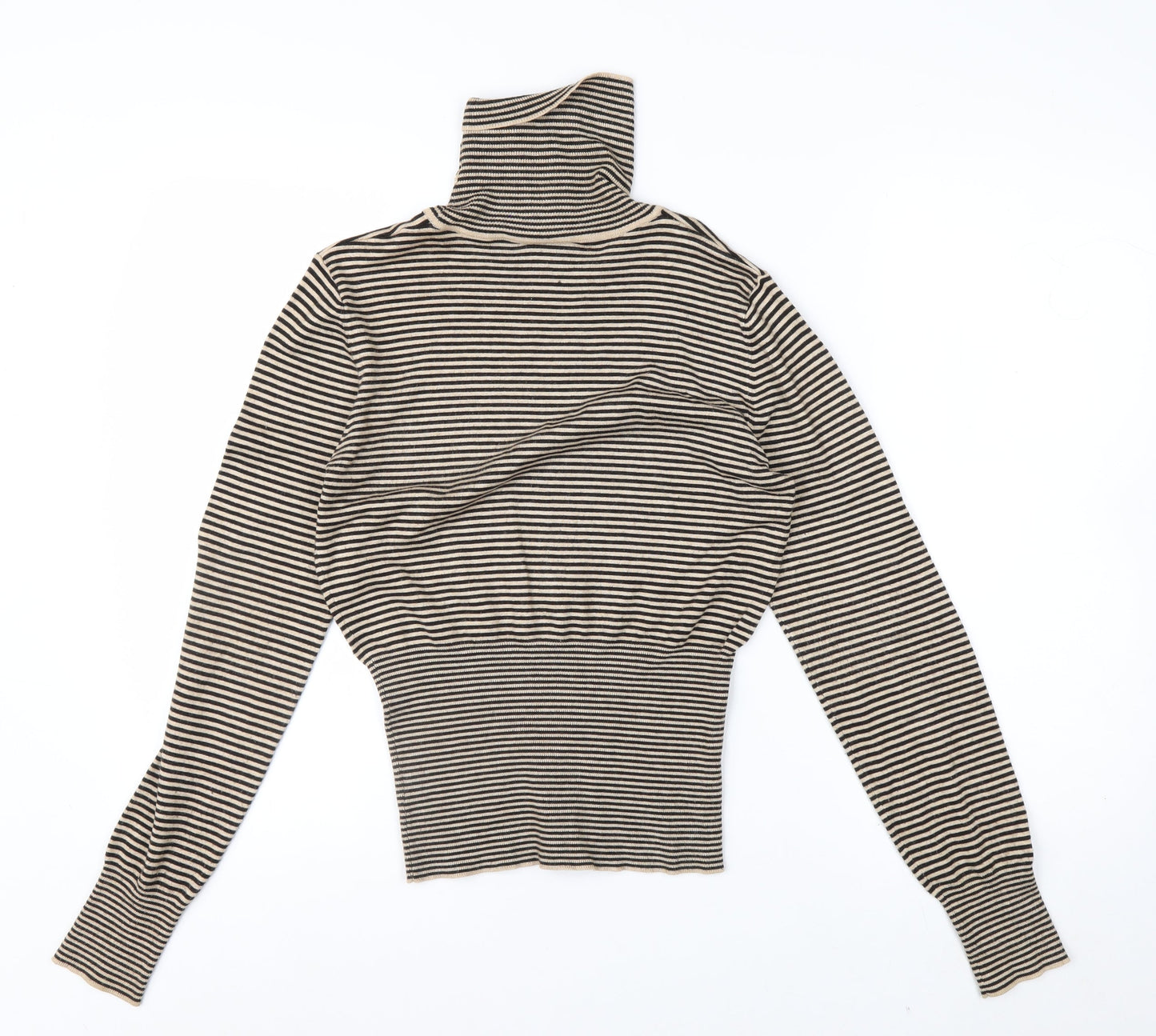 Next Women Beige Striped Roll Neck Long Sleeve Knit Top Size 10