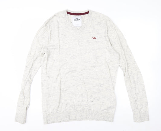 Hollister Men’s Beige V-Neck Knit Jumper Size L Classic Pullover