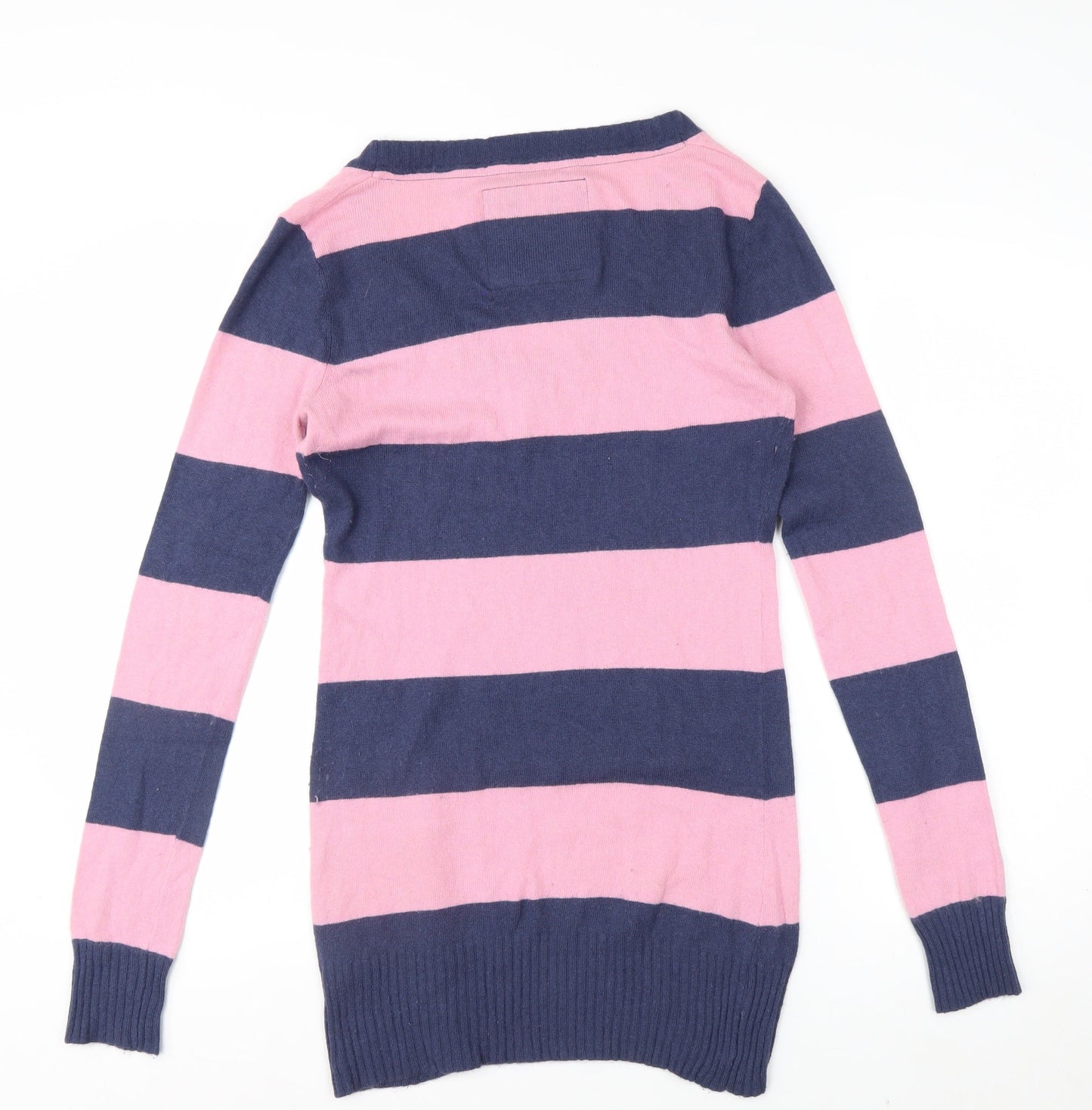 Jack Wills Womens Pink & Navy Stripe V-Neck Cashmere Blend Jumper Size 12