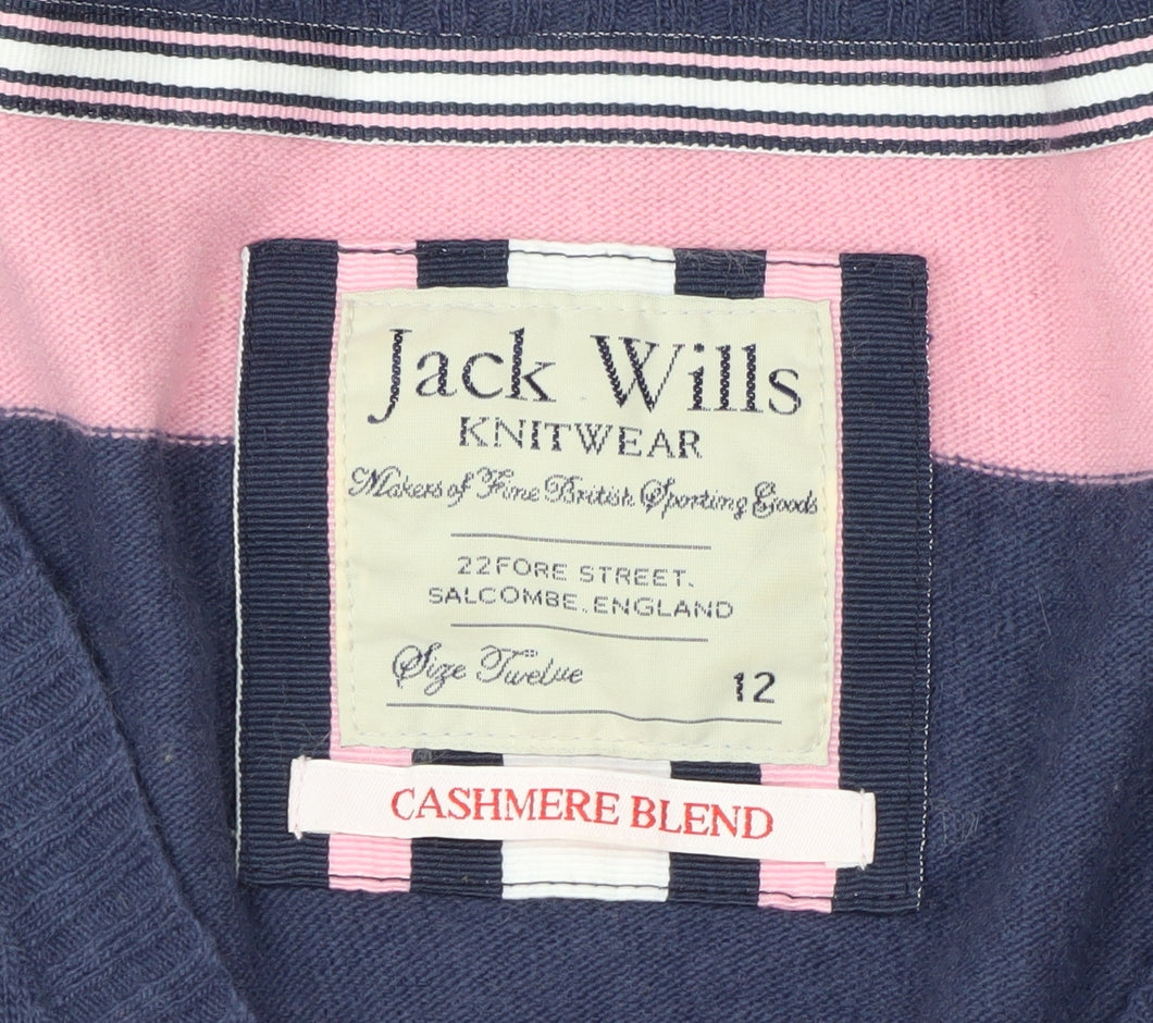 Jack Wills Womens Pink & Navy Stripe V-Neck Cashmere Blend Jumper Size 12