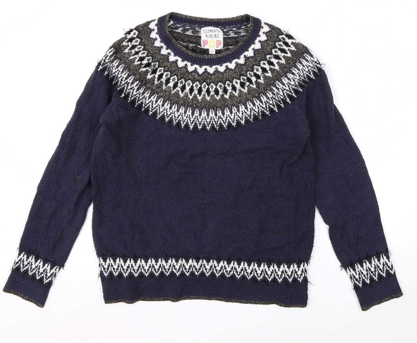 Clements Ribeiro Women’s Blue Fair Isle Knit Jumper Size 12