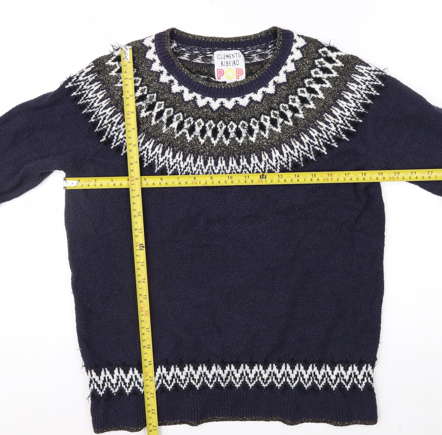 Clements Ribeiro Women’s Blue Fair Isle Knit Jumper Size 12