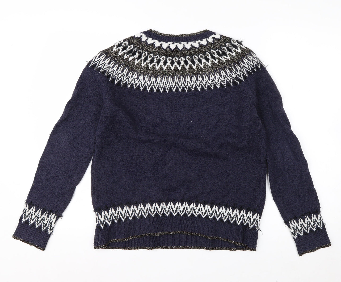 Clements Ribeiro Women’s Blue Fair Isle Knit Jumper Size 12