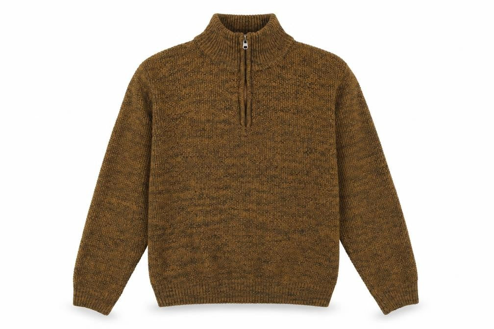 Kensington Eastside Men's Brown L 1/4 Zip High Neck Knit Jumper