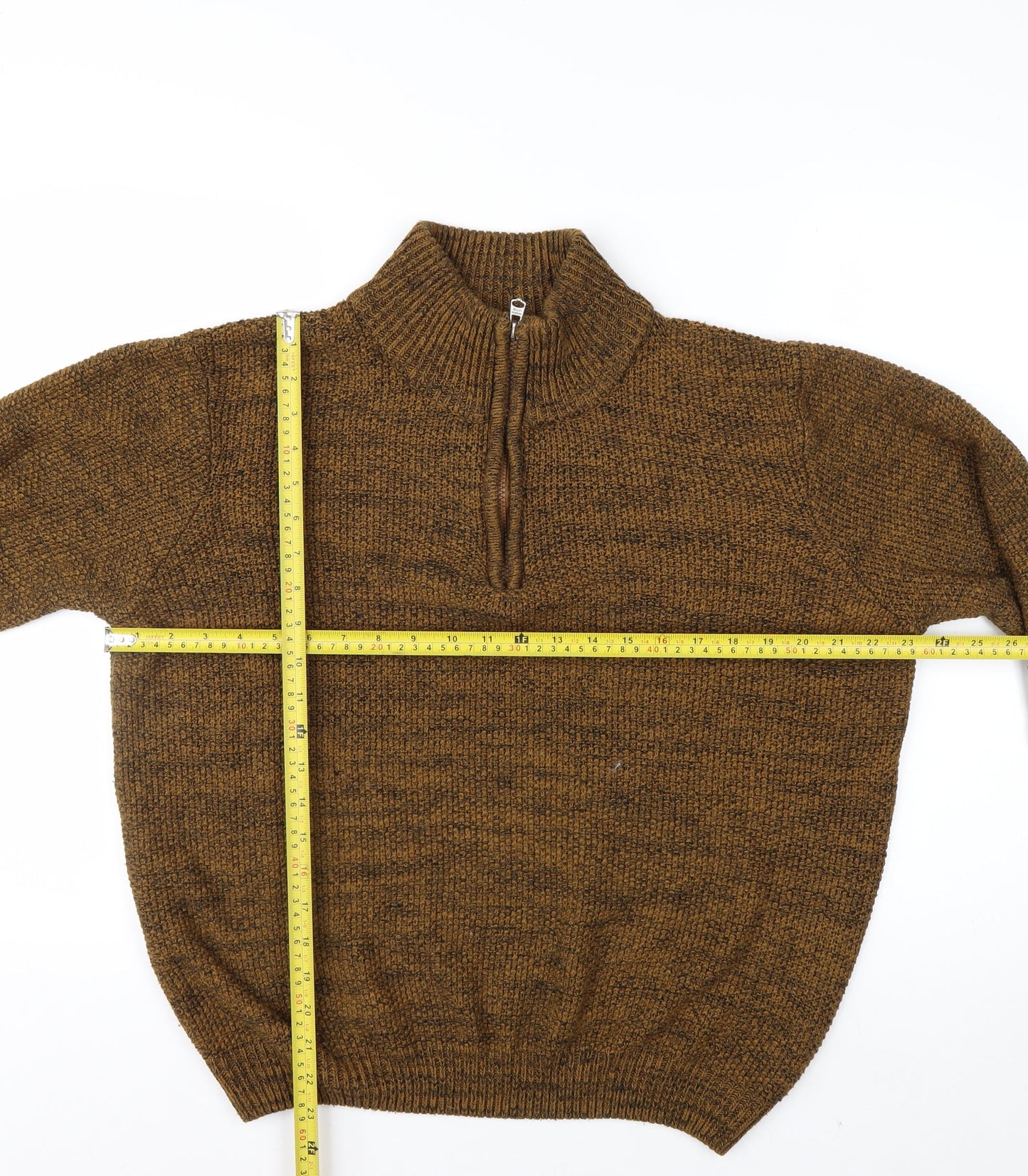 Kensington Eastside Men's Brown L 1/4 Zip High Neck Knit Jumper