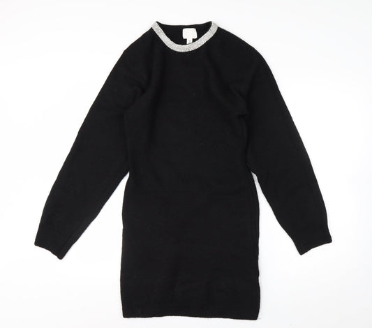 H&M Women's Black Rhinestone Crew Neck Long Sleeve Jumper Size 10