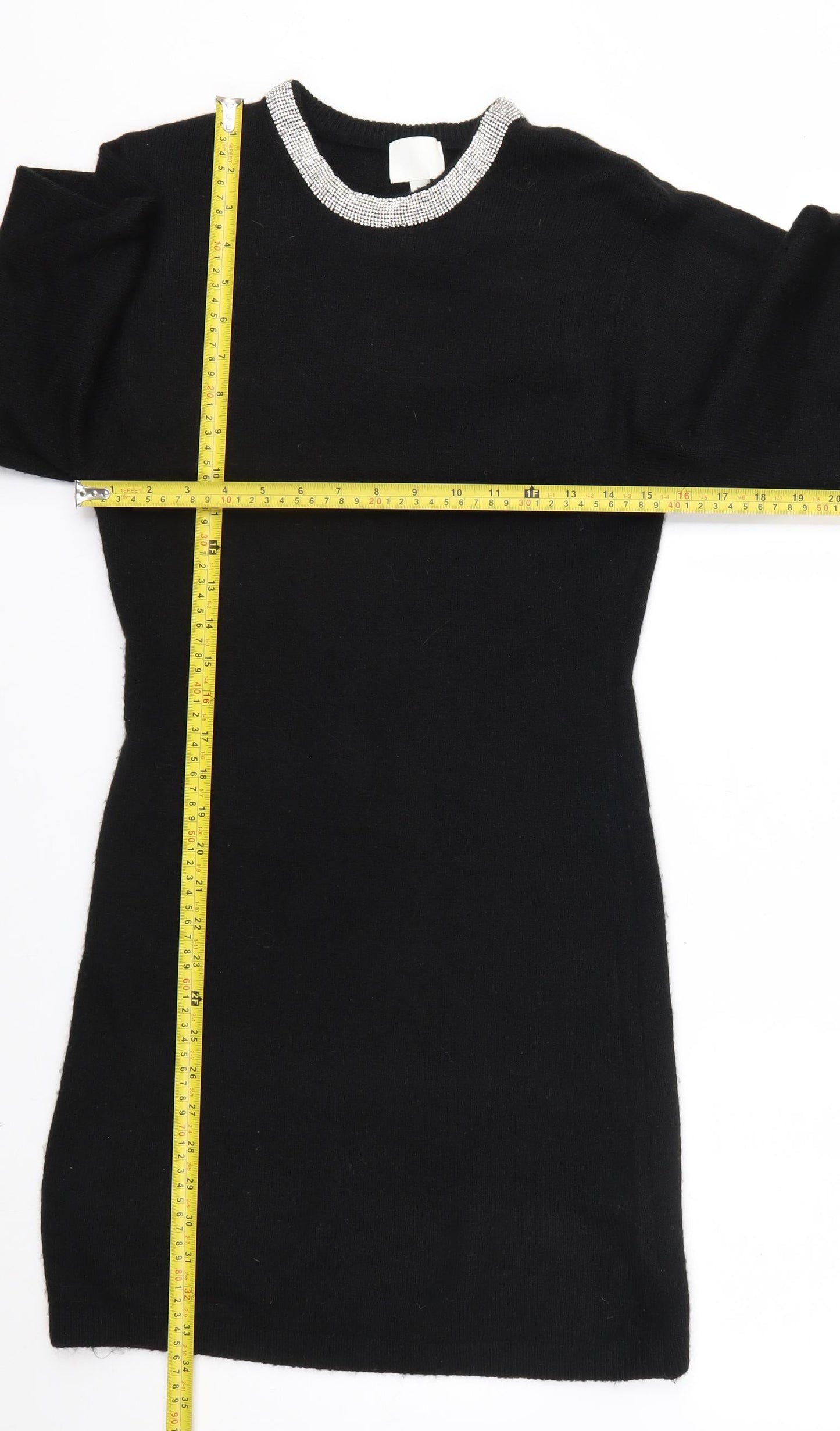 H&M Women's Black Rhinestone Crew Neck Long Sleeve Jumper Size 10