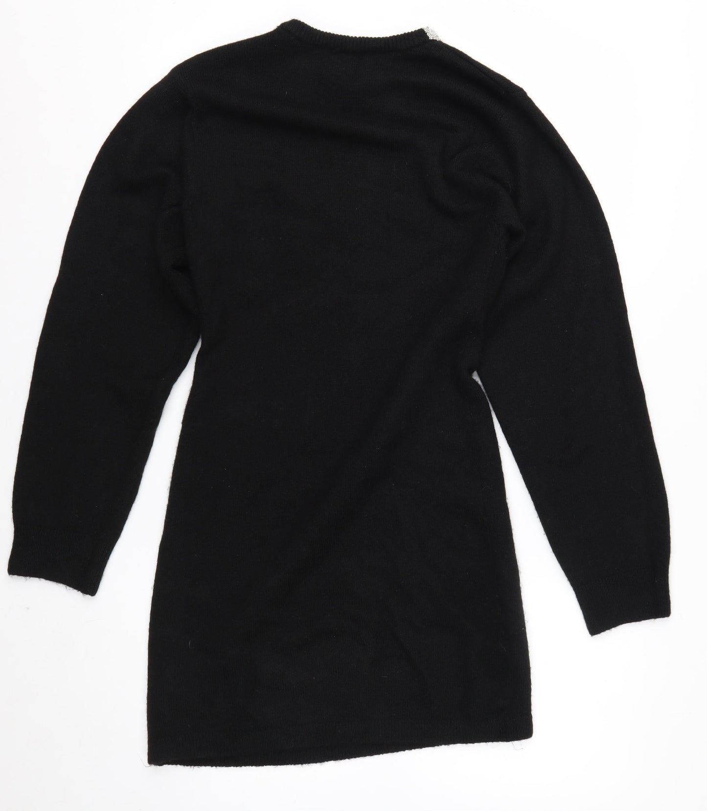 H&M Women's Black Rhinestone Crew Neck Long Sleeve Jumper Size 10