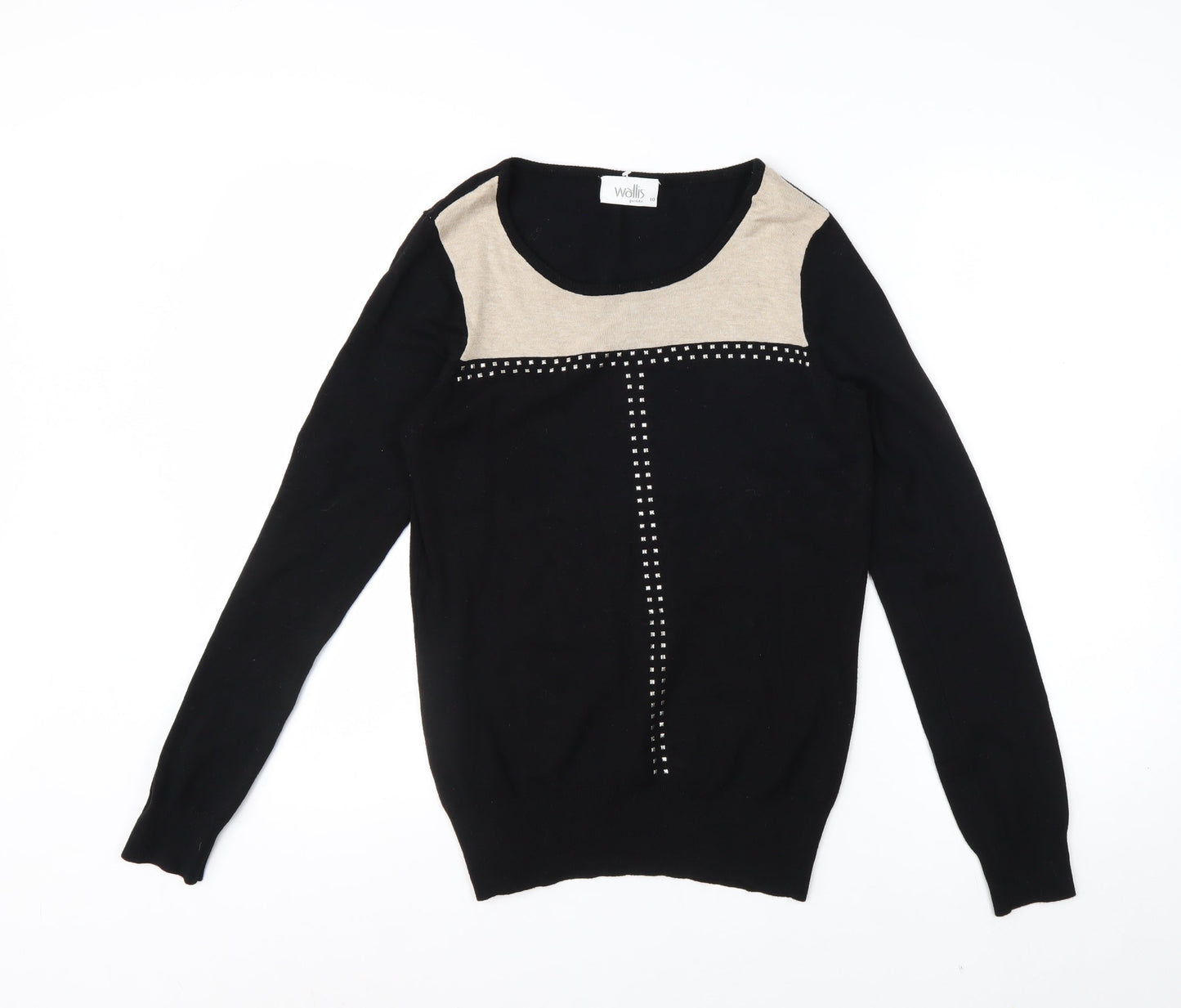 Wallis Petite Black Colourblock Studded Long Sleeve Blouse Size 10