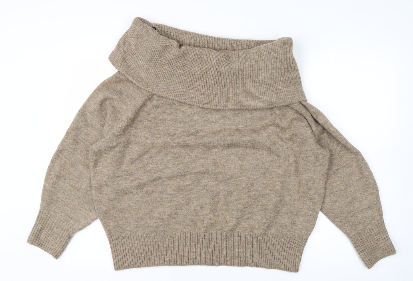 H&M Women Beige Cowl Neck Long Sleeve Pullover Jumper Size M