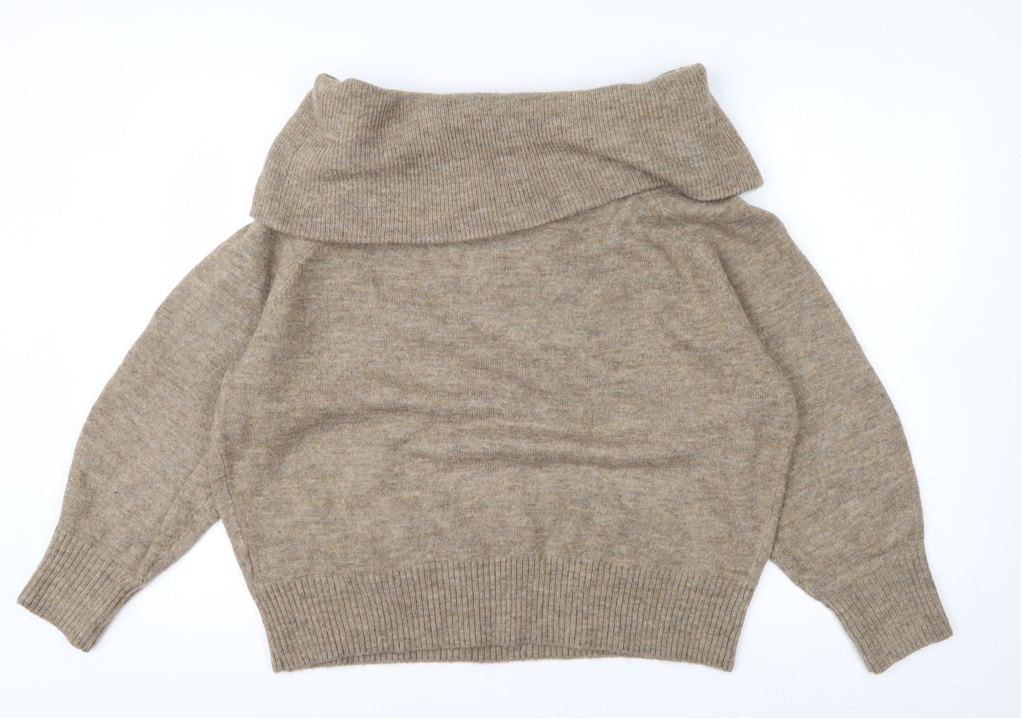H&M Women Beige Cowl Neck Long Sleeve Pullover Jumper Size M