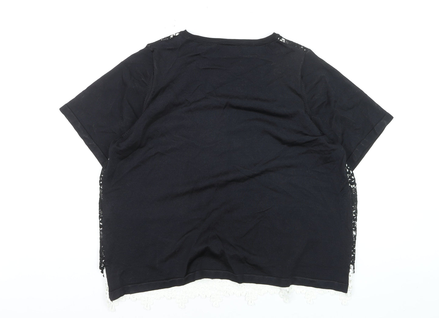 Marks and Spencer Women's Black Floral Lace Overlay Short Sleeve T-Shirt Size 20