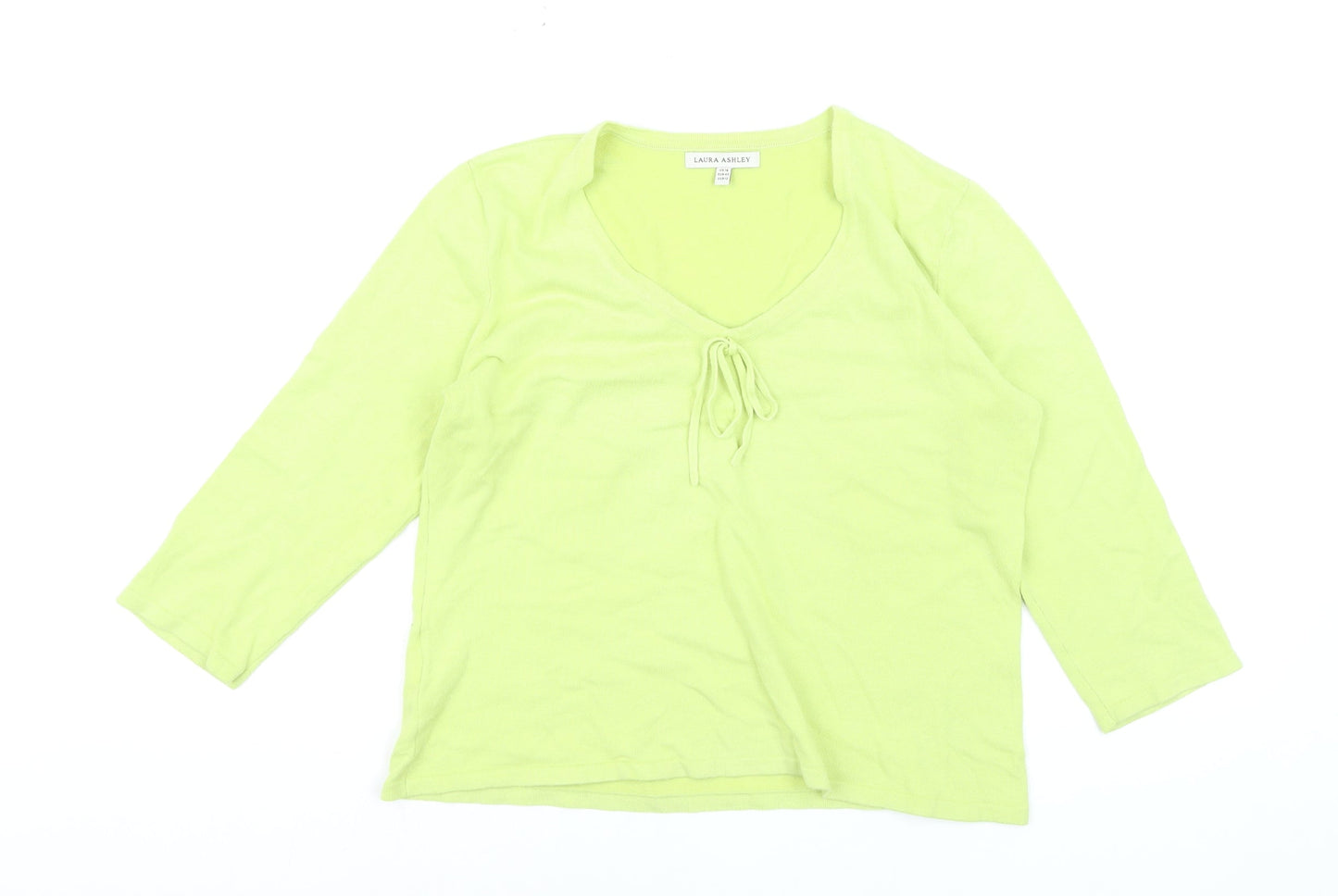 Laura Ashley Women's Green V-Neck Cotton Pullover Jumper Size 16