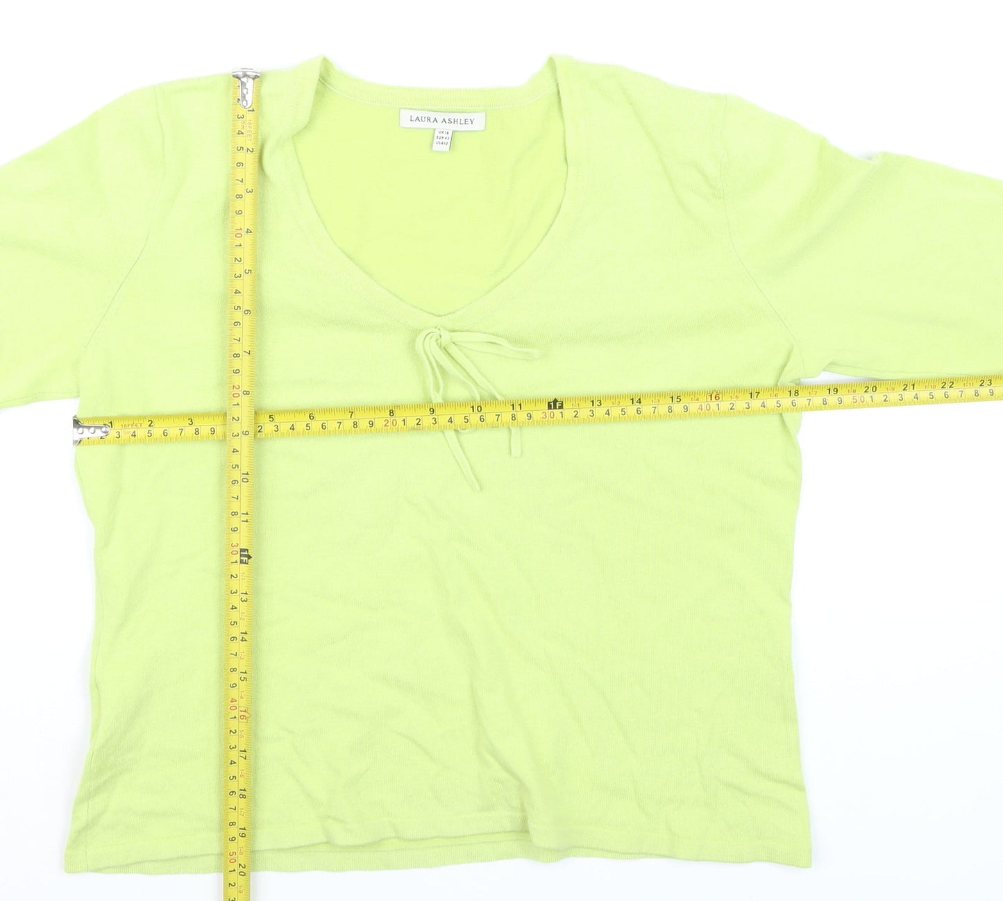 Laura Ashley Women's Green V-Neck Cotton Pullover Jumper Size 16