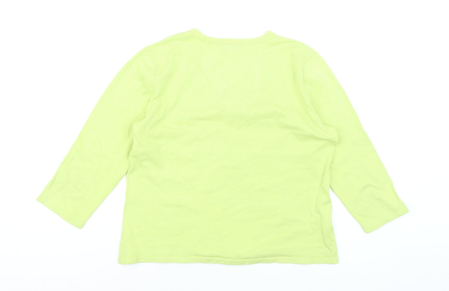 Laura Ashley Women's Green V-Neck Cotton Pullover Jumper Size 16