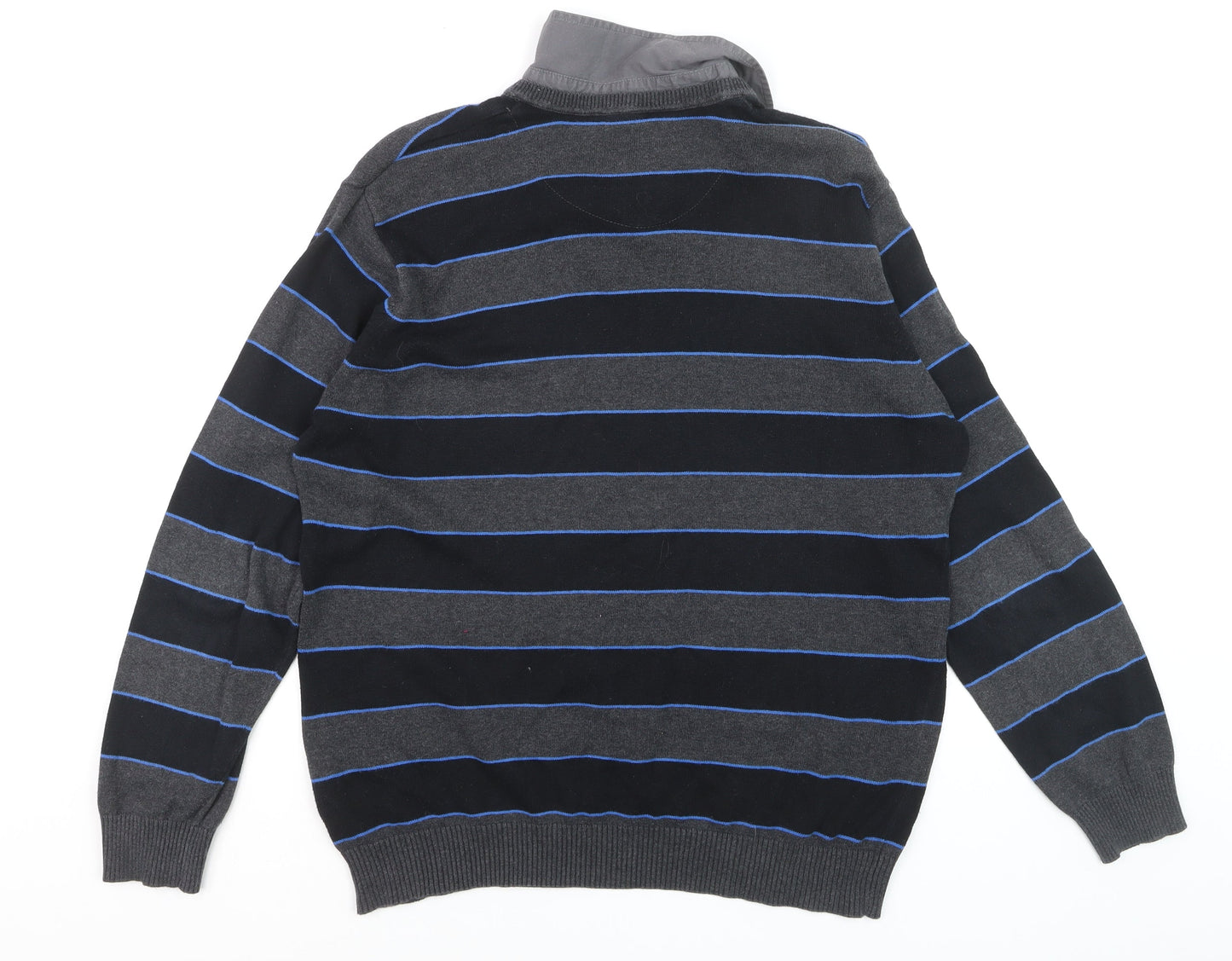 Lee Cooper Men's Grey Striped Cotton V-Neck Jumper Size L