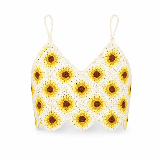 High Spirits Women's Yellow Crochet Sunflower Camisole Top Size 8