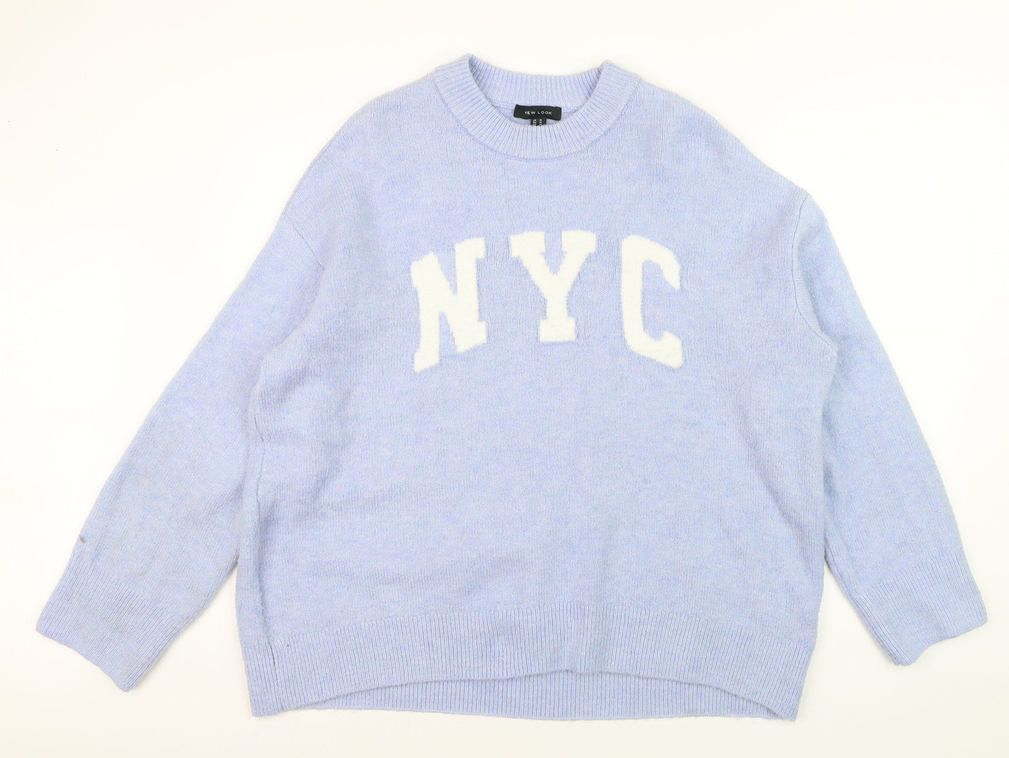 New Look Women's Blue NYC Crew Neck Knit Pullover Jumper Size M