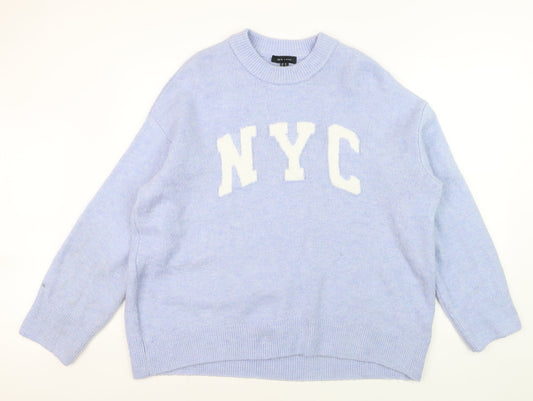 New Look Women's Blue NYC Crew Neck Knit Pullover Jumper Size M