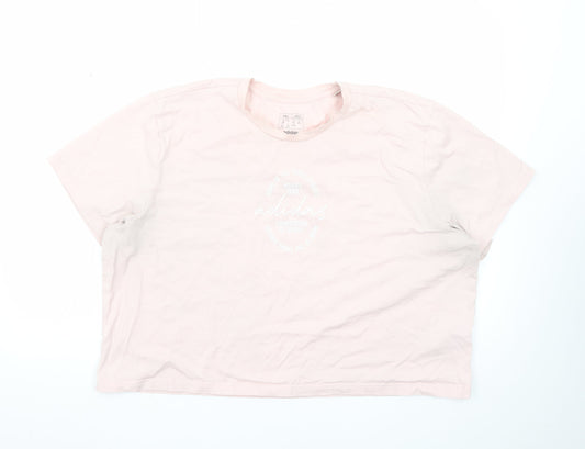 Adidas Women's Pink 2XL Basic Crew Neck Logo T-Shirt