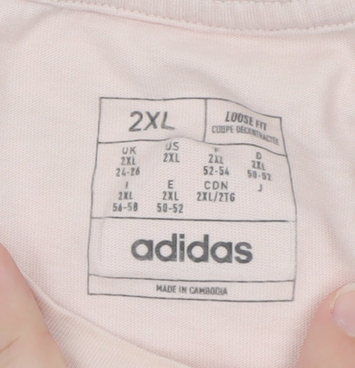 Adidas Women's Pink 2XL Basic Crew Neck Logo T-Shirt