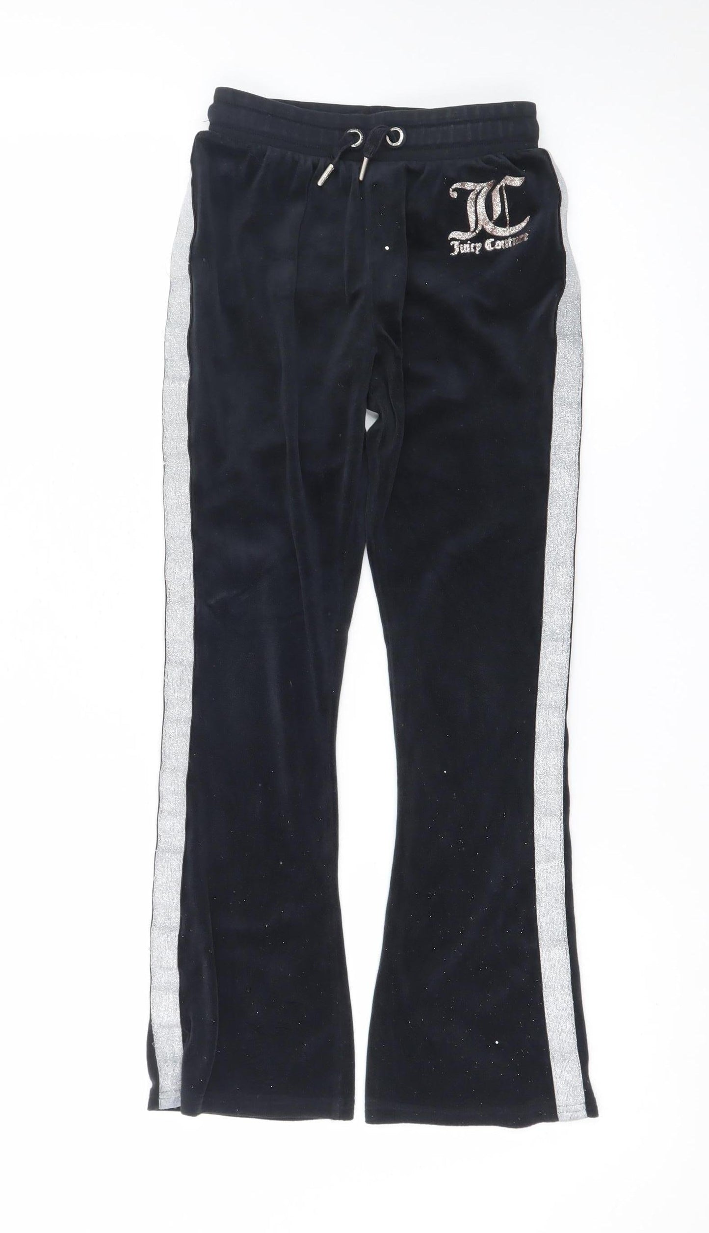 Juicy Couture Girls Black Velour Jogger Trousers Age 9/10 with Sparkle Trim