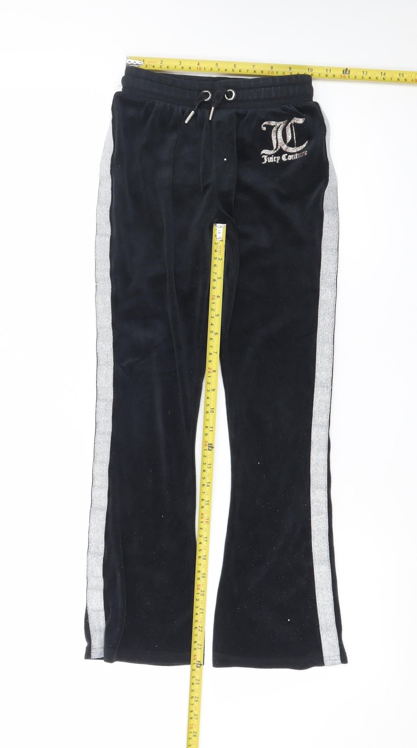 Juicy Couture Girls Black Velour Jogger Trousers Age 9/10 with Sparkle Trim