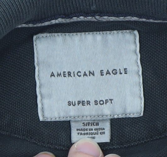 American Eagle Men’s Black Super Soft Cotton Polo Shirt Size S