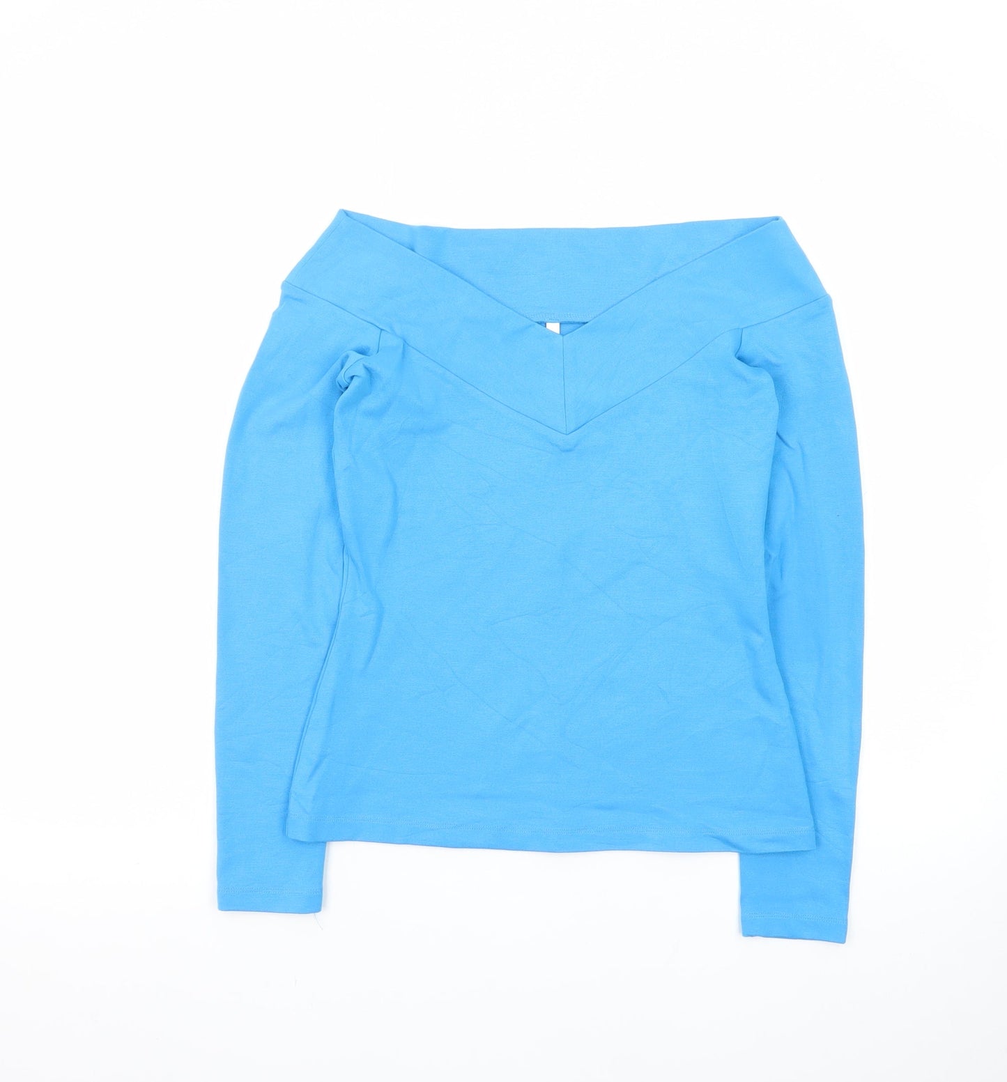 Karen Millen Women's Blue Off Shoulder Long Sleeve Jersey Blouse UK 10