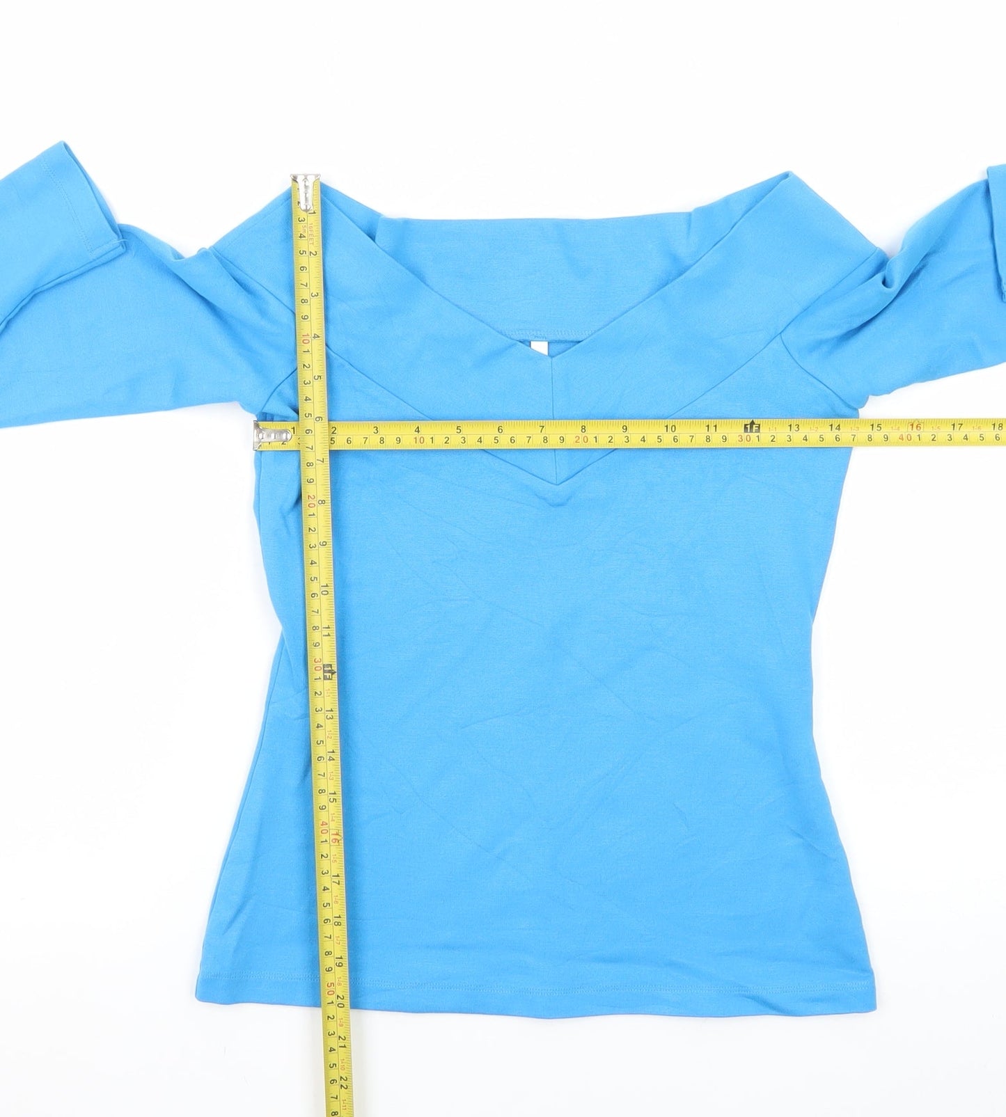 Karen Millen Women's Blue Off Shoulder Long Sleeve Jersey Blouse UK 10