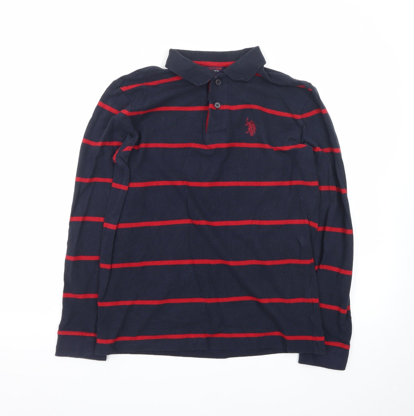 U.S. Polo Assn. Men's Navy Blue & Red Striped Long Sleeve Polo M