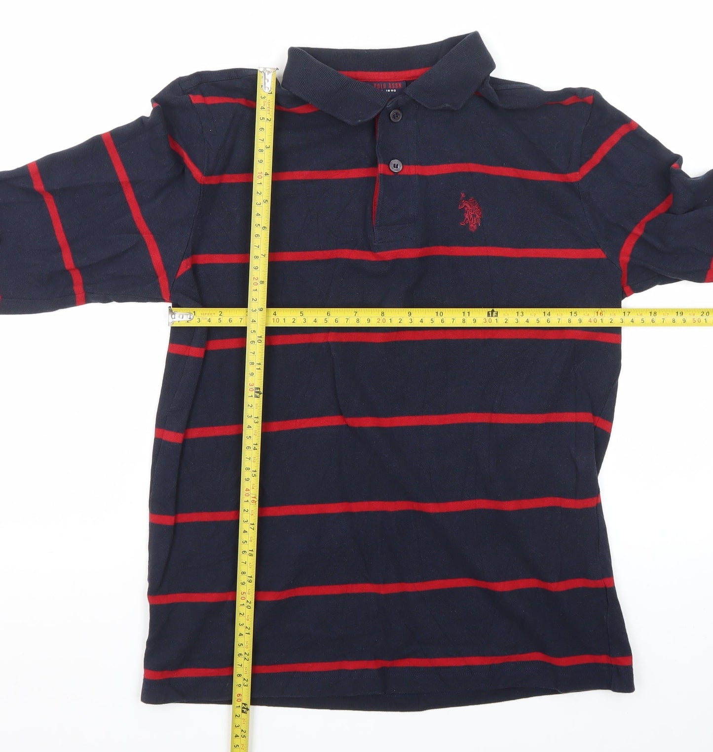 U.S. Polo Assn. Men's Navy Blue & Red Striped Long Sleeve Polo M