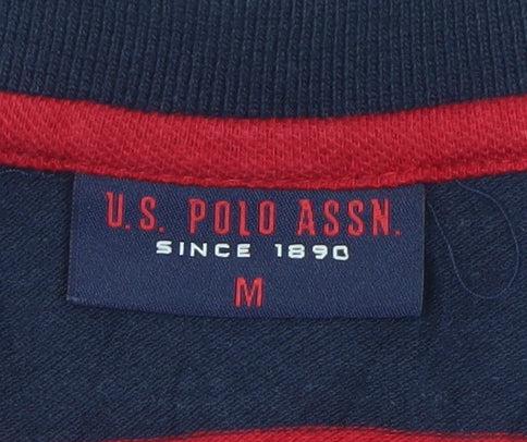 U.S. Polo Assn. Men's Navy Blue & Red Striped Long Sleeve Polo M