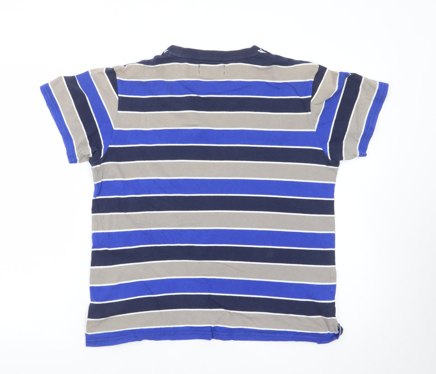 Fred Perry Men's Blue Striped Crew Neck Cotton T-Shirt Size M